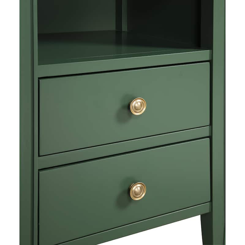 Modern Nightstand with 2 Drawers and Open Shelf Fluted Legs No Assembly