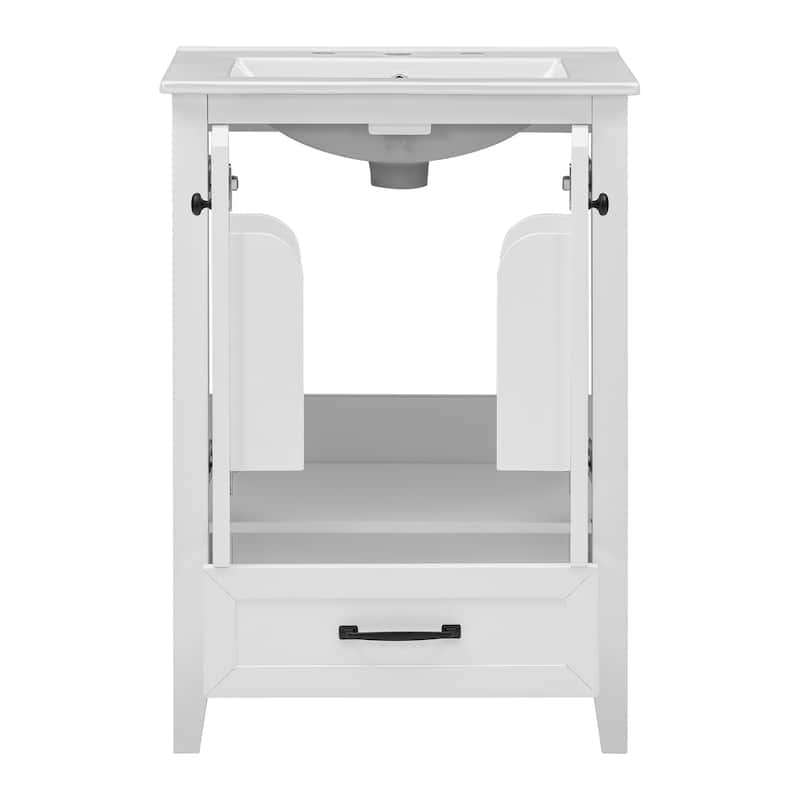 Bathroom 24" Vanity Cabinet with Double-Tier Storage Racks and Drawer