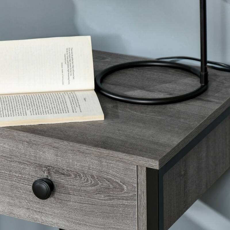 Industrial End Table with Storage Shelf and Drawer