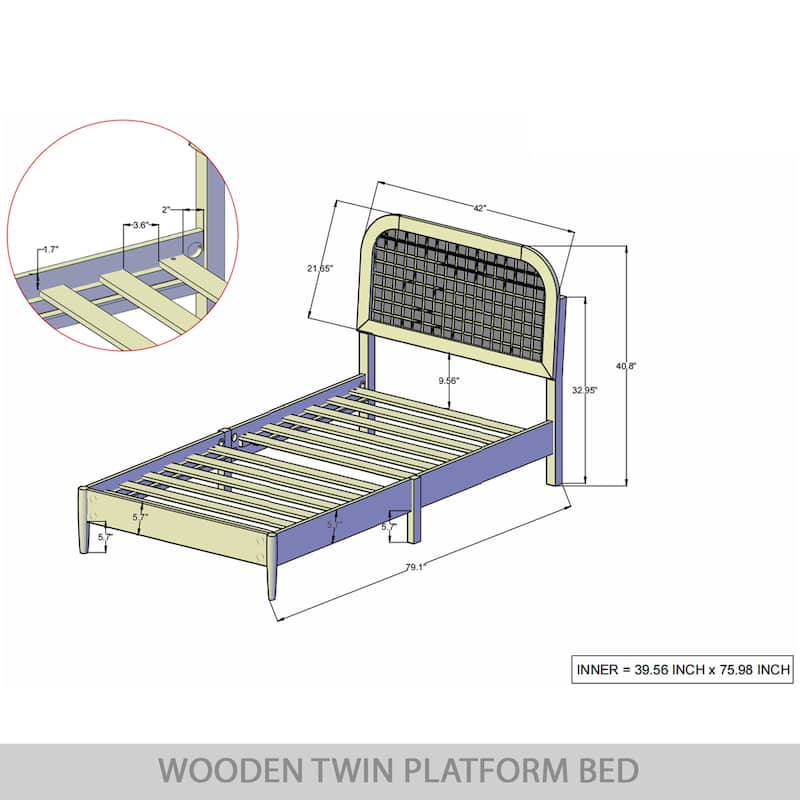 Craftporch Rustic Wooden Platform Bed with 2 Nightstand