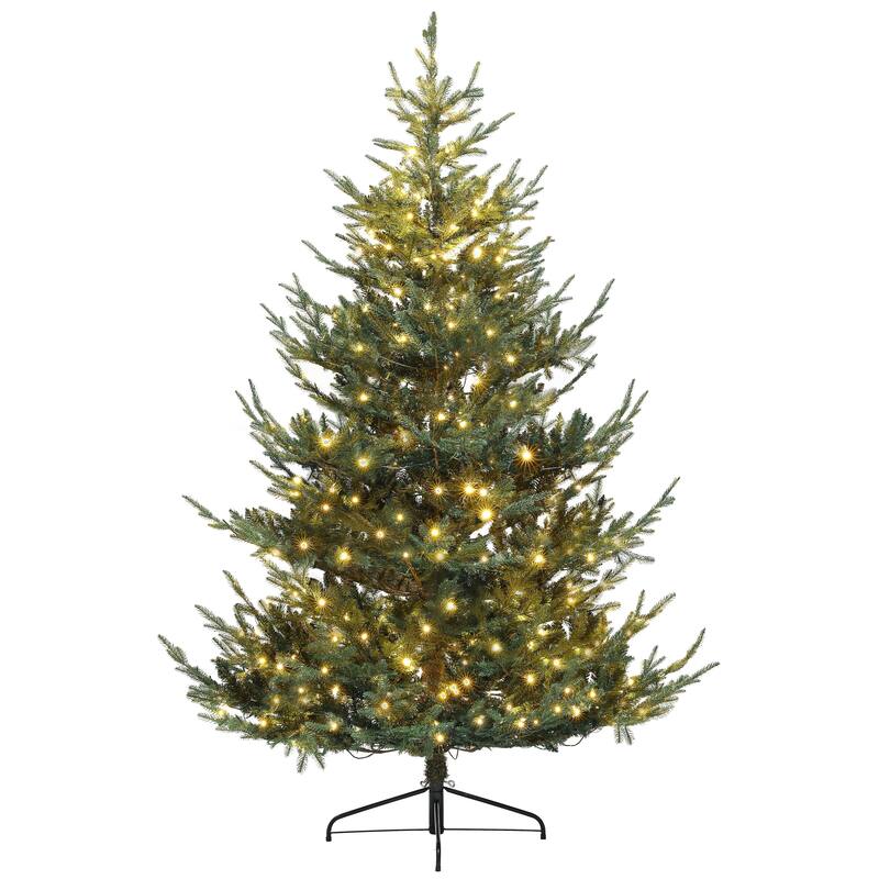 7.5ft Artificial Nordic Pine Christmas Tree with 300 LED Lights and 11 Light Modes, Xmas Tree with Wide Base for Holiday Party
