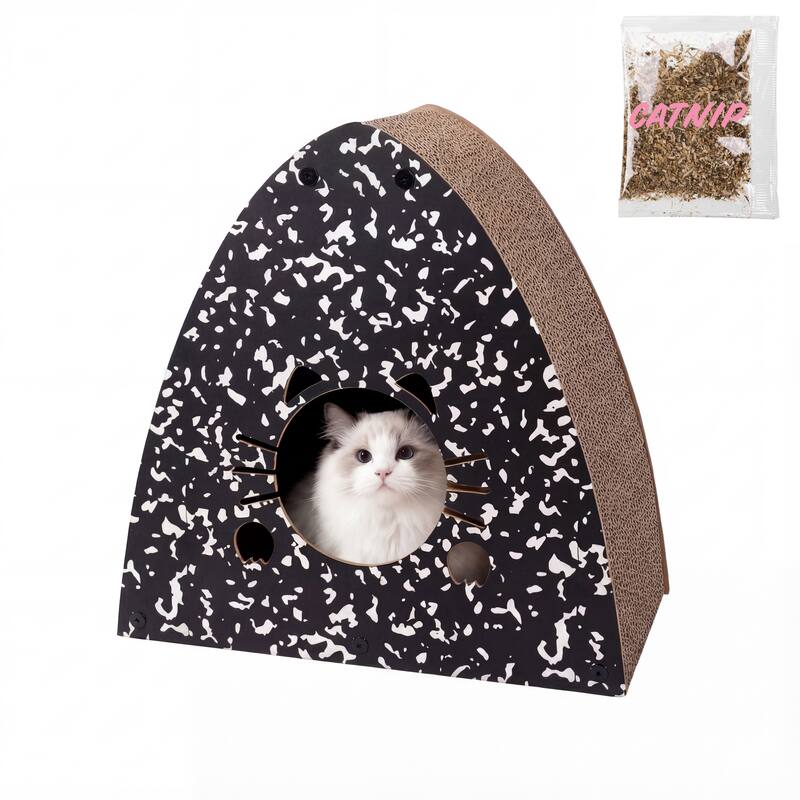 Koko 19" Cardboard Triangle Cat Cave Scratcher with Catnip - Assembled - Black/White