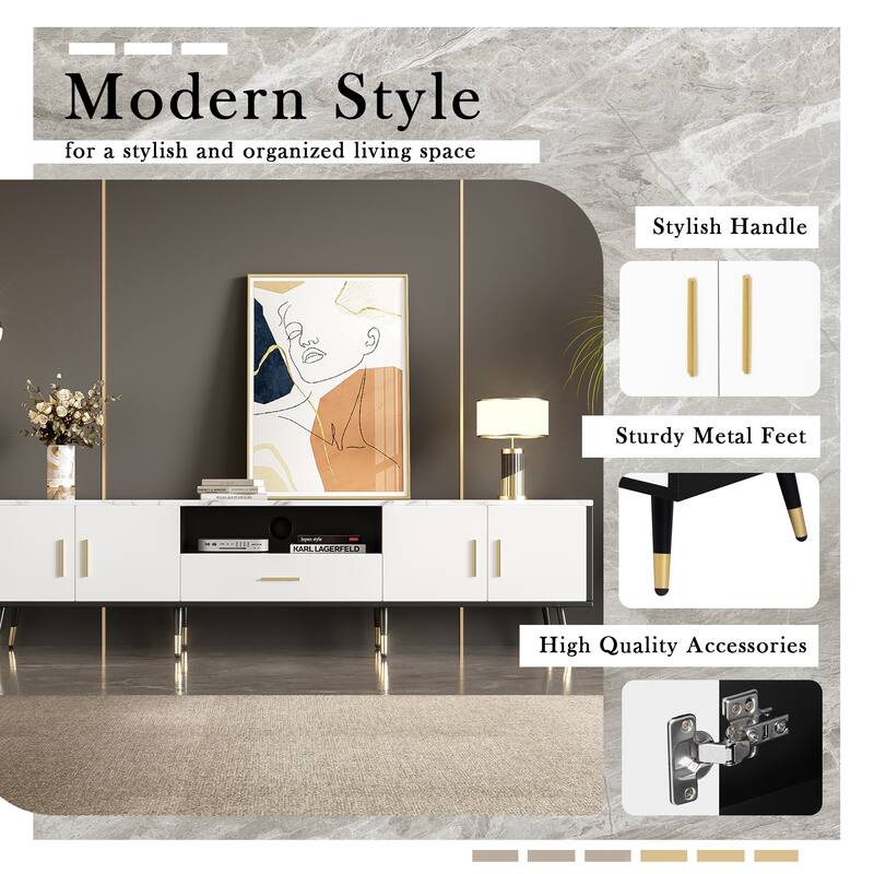 Stylish 71" TV Console for TVs up to 80", Multi-Purpose Entertainment Center with 2 Cabinets & Open Storage