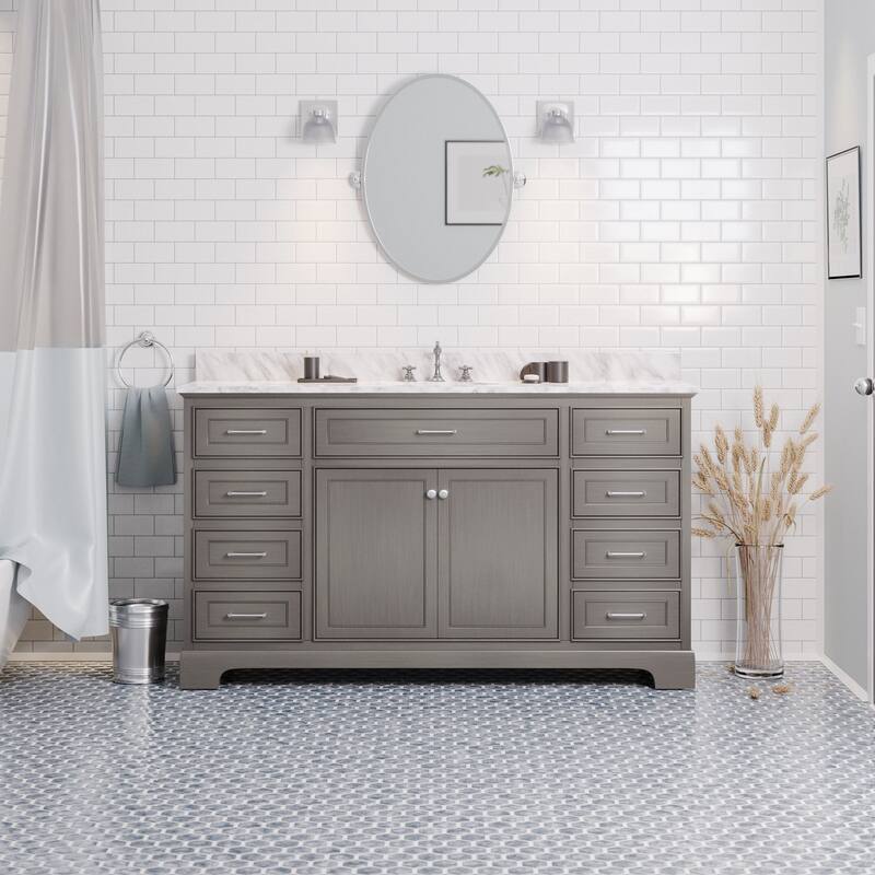 KitchenBathCollection Aria 60" Single Bathroom Vanity with Carrara Marble Top