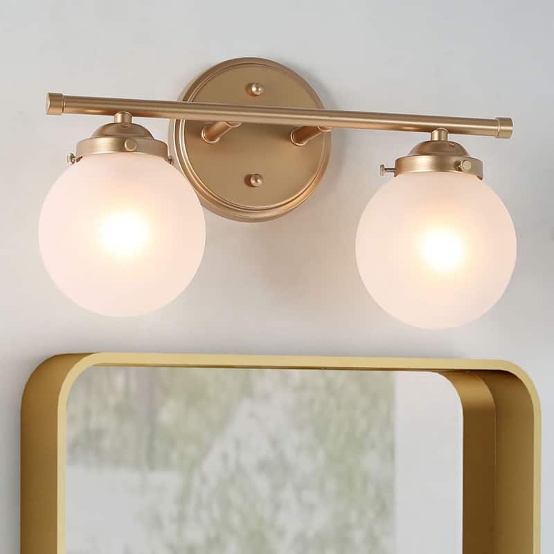 Modern Glam 2-light Bathroom Vanity Light Powder Room Wall Sconce Light with Frosted Glass Shades - L 14"x W 6.5"x H 8"