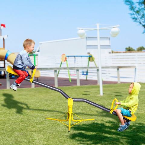 Outsunny 360 Outdoor Seesaw for Kids, 70.75" L x 26.25" W x 20.75" H, Yellow & Grey