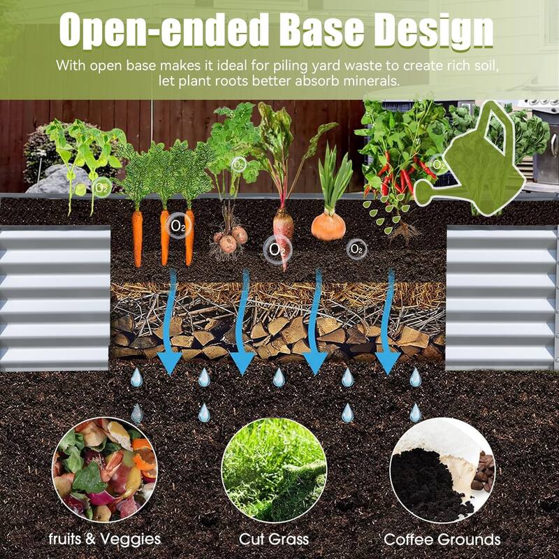 Modern Garden Bed Large Metal Planter with Support Rod Open Ended Base, for Gardening Vegetables Fruits Flowers - 8' x 10'