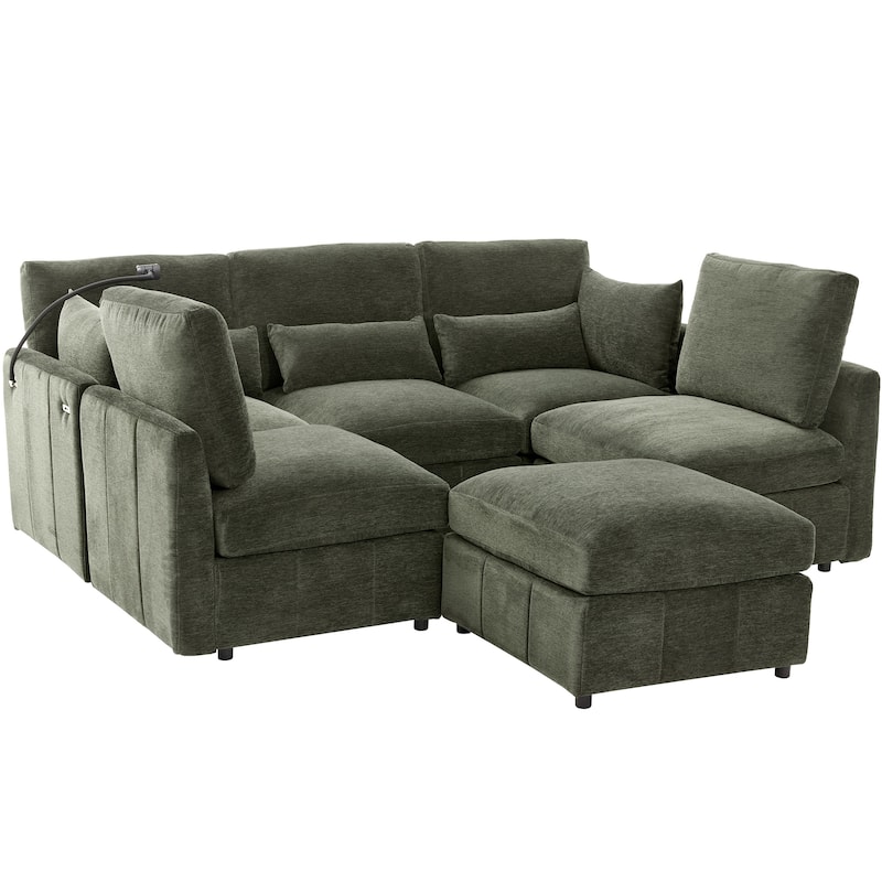 Roomfitters Modular U-Shaped Sectional Sofa Bed with Ottoman, USB Ports and Phone Holder for Living Room