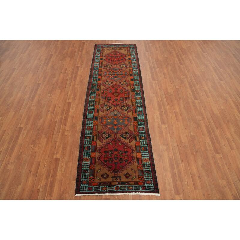 Hand Knotted Oriental 100% Wool Carpet Traditional Tribal Brown Ardebil Runner Rug - 10' 10'' X 3' 4''