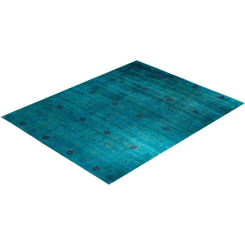 Overdyed, One-of-a-Kind Hand-Knotted Area Rug - Blue - 12' 1" x 15' 3"