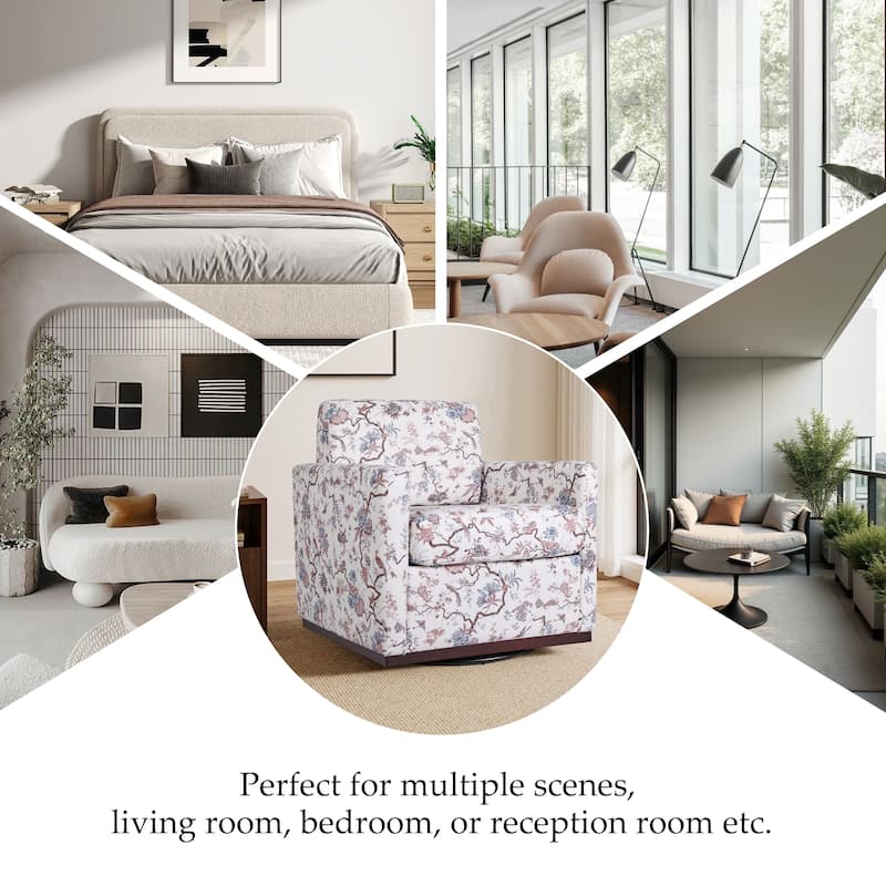 Pattern Swivel Armchair Linen Upholstered Accent Chair