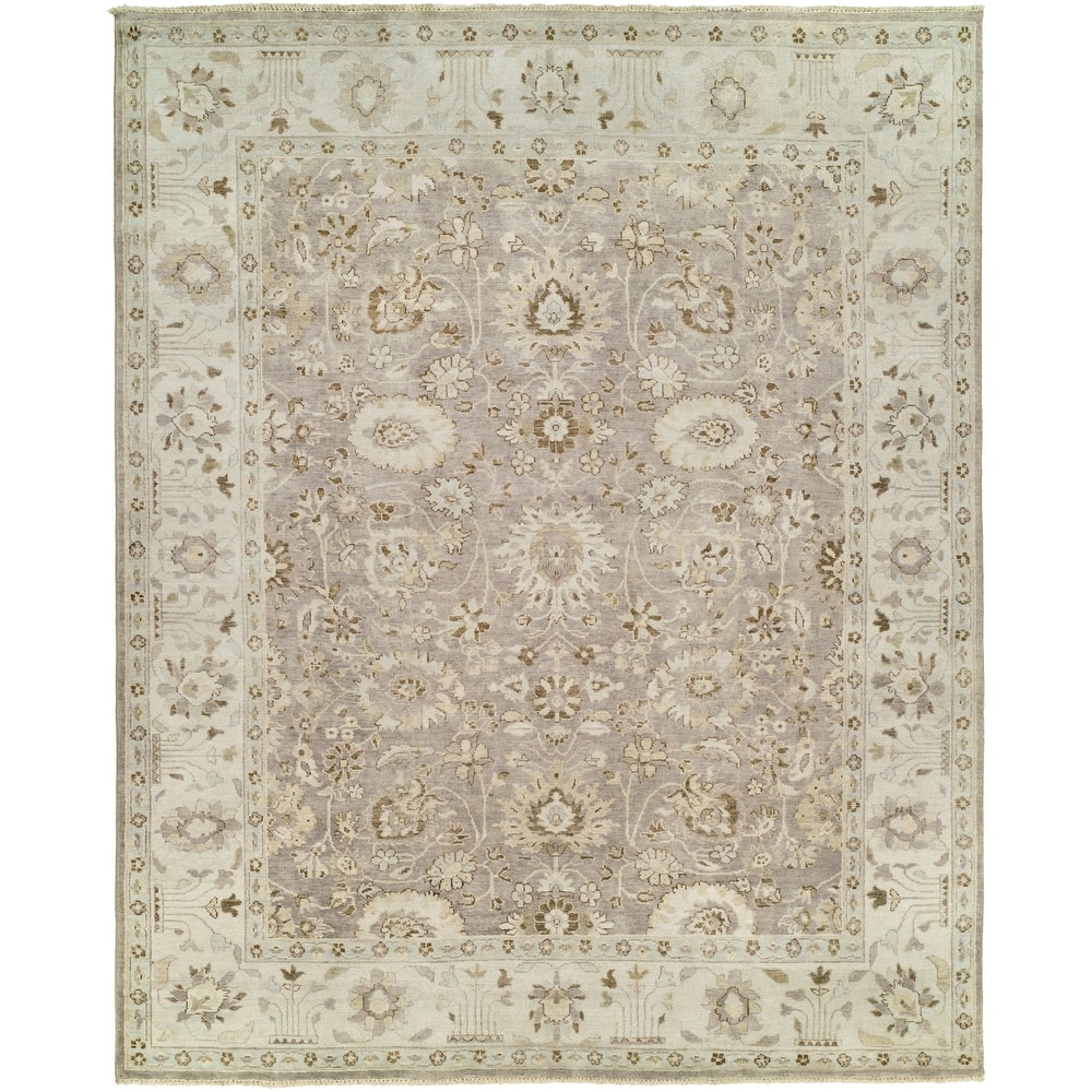 Traditional Grey Hand-Knotted Wool Area Rug