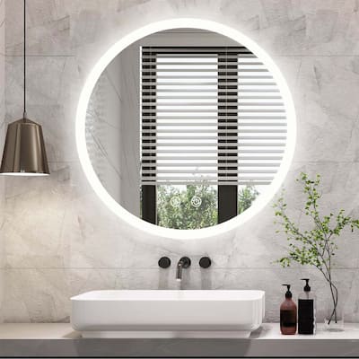 24 inch Round Frameless Anti-Fog Wall Mounted LED Bathroom Vanity Mirror