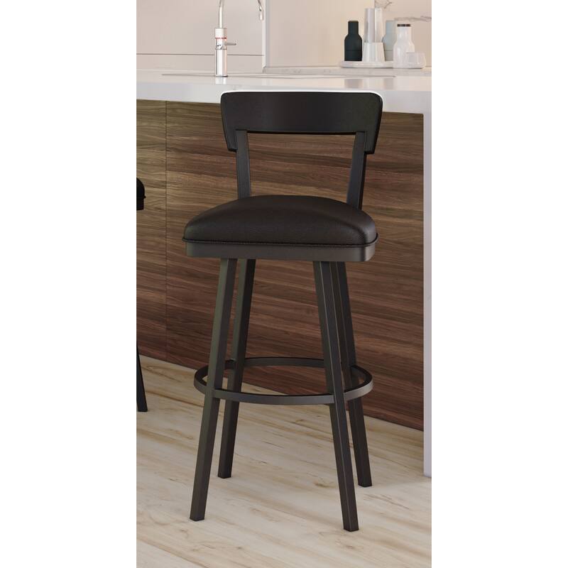 Tempo Furniture Hilton Swivel 26" Counterstool/30" Barstool Pebblestone Metal Finish & Black Polyurethane by Furnish Theory