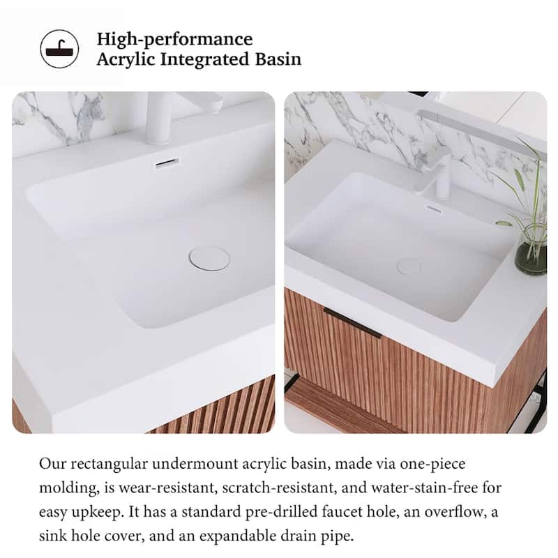 Freestanding Bathroom Vanity with White Integrated Solid Surface Sink