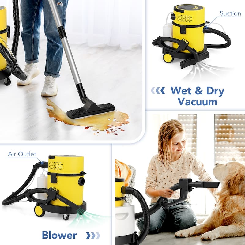 5 Gallon Wet Dry Vacuum Cleaner with Blower and Aluminum Extension Tubes HEPA Filter - 17.5" x 14" x 19.5" (L x W x H)
