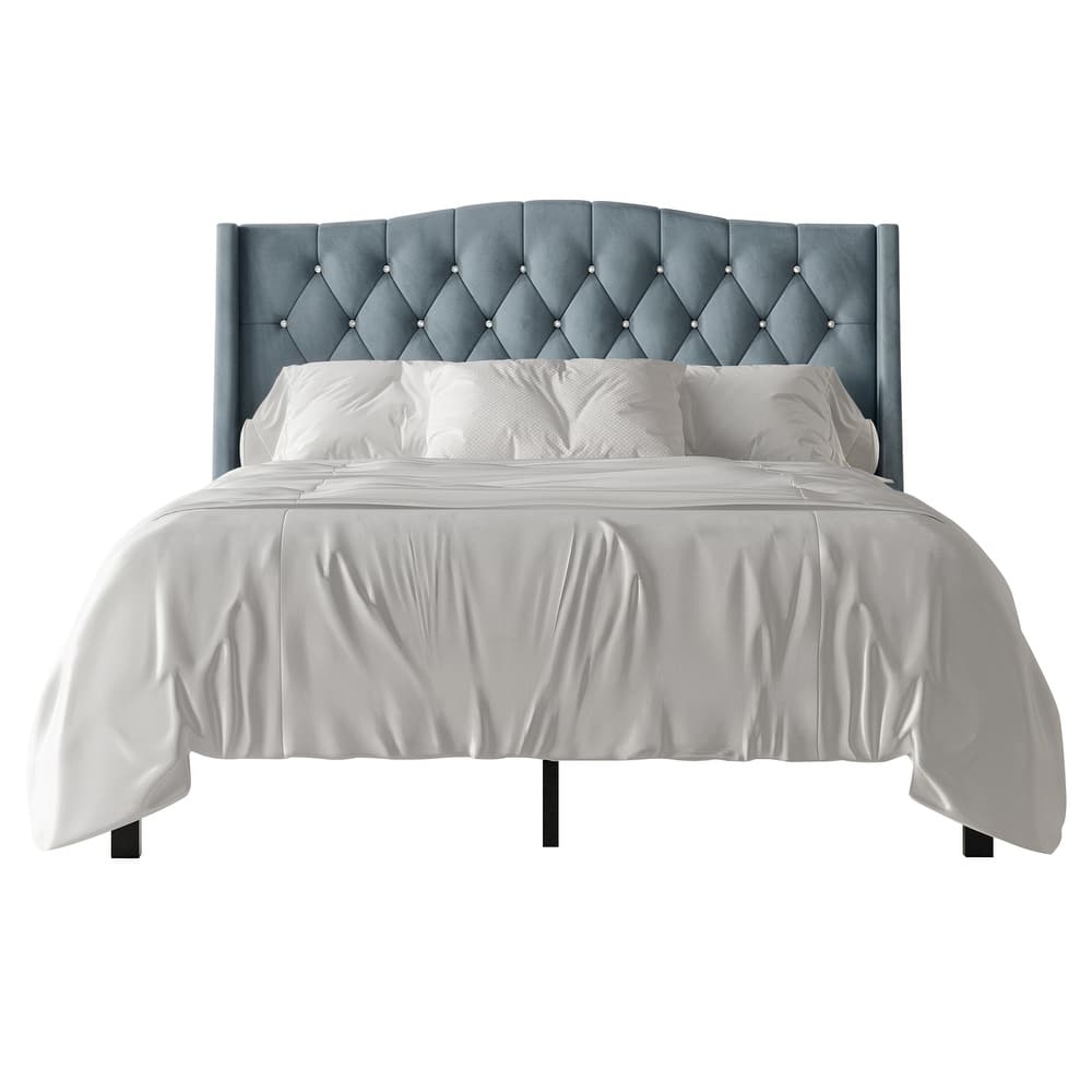 CraftPorch Glam Velvet Crystal Button Tufted Upholstered Platform Bed