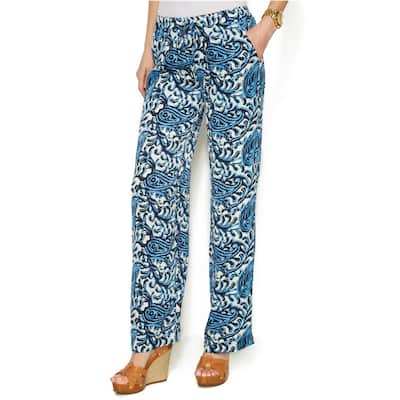 Michael Kors Womens Paisley Casual Wide Leg Pants, Blue, 14W Regular