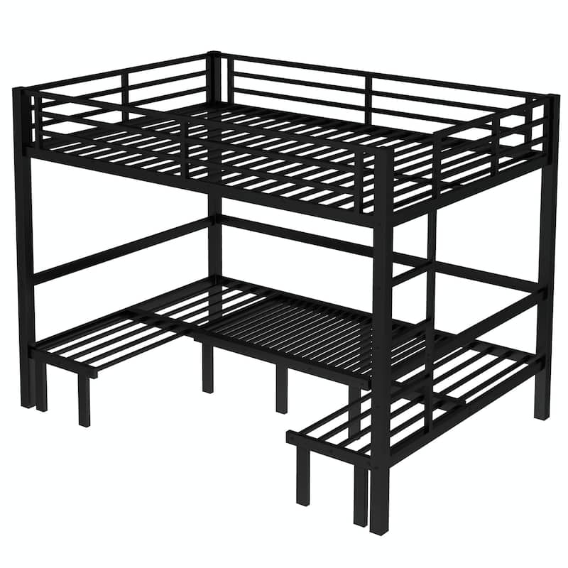 Pull-Out Bunk Bed with Three-Section Lower Bunk and Safety Rails on Top Bunk