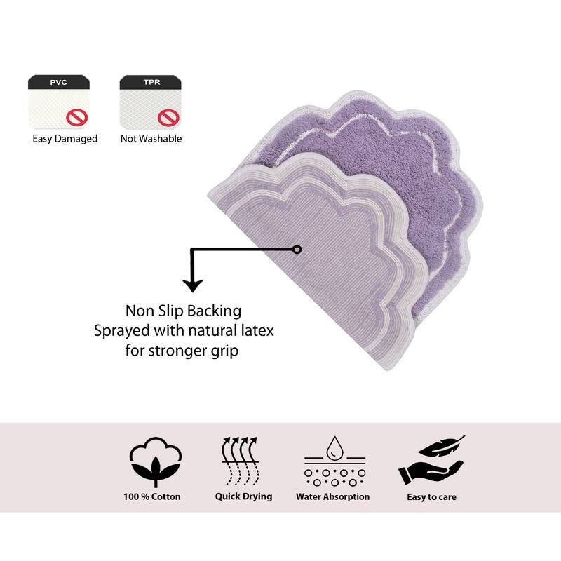 Allure Collection 100% Cotton Non-Slip Bathroom Rug Set, 3 Piece Machine Washable- Bathroom Rug, Bath Rug, U Shaped Contour