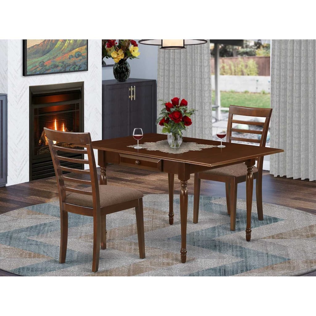 HomeStock 3-Pc Mahogany Finish Solid Wood Top With Dropleaf Dining Table Set