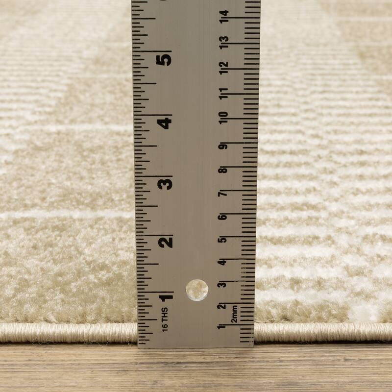Quartz Scandinavian Modern Grid Beige/ Ivory Area Rug