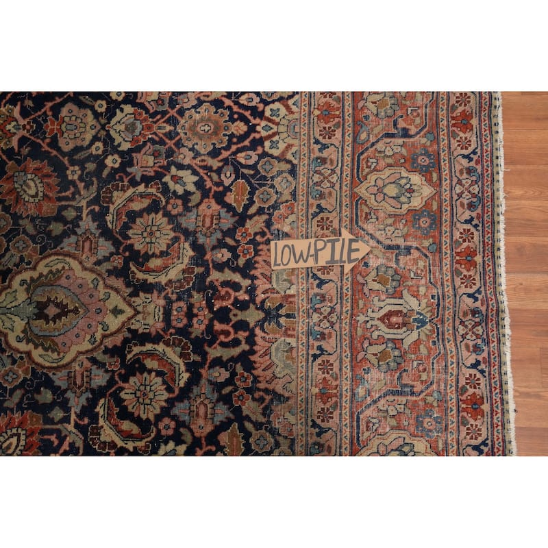Hand Knotted Oriental 100% Wool Carpet Traditional Floral Navy Blue & Blues Tabriz Area Rug - 11' 10'' X 9' 4''