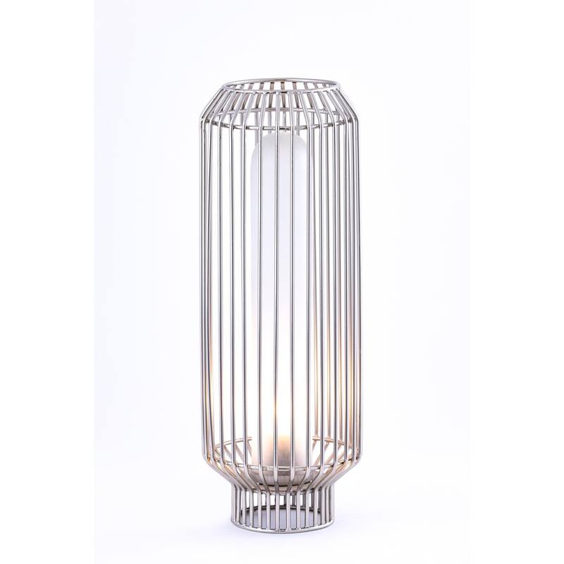 Large Cylindrical Wire Table Lamp with Glass Shade - 19.5" - White