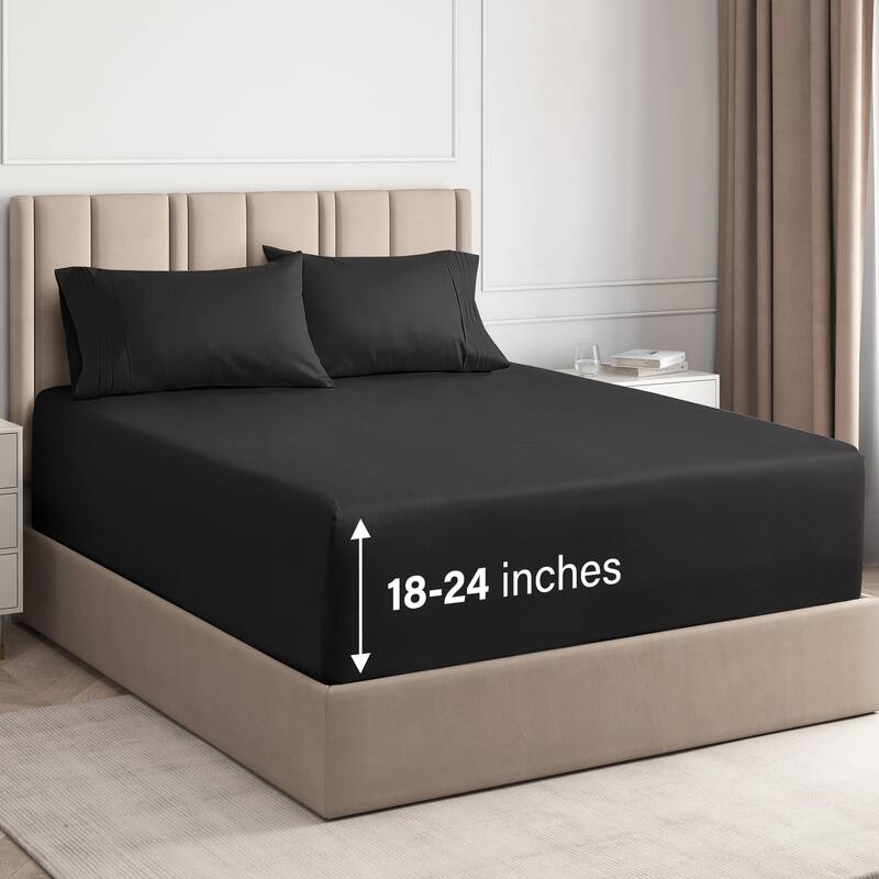 CGK Linens 4 Piece Solid Microfiber Extra Deep Pocket Bed Sheet Set - Full - Black
