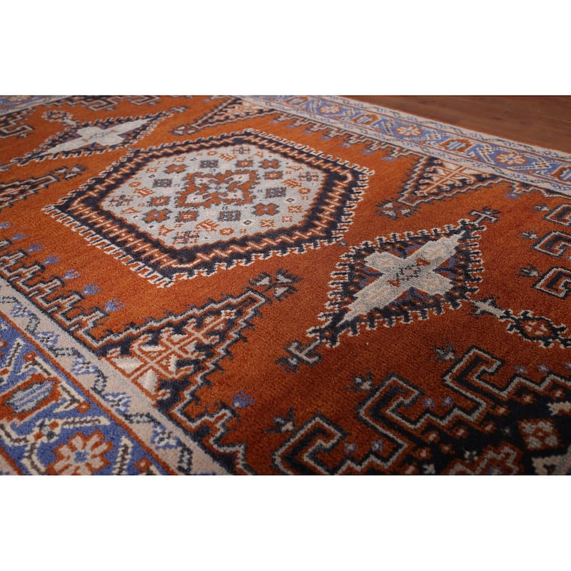 Orange Geometric Viss Indian Area Rug Hand-Knotted Wool Carpet - 4'0"x 6'3"