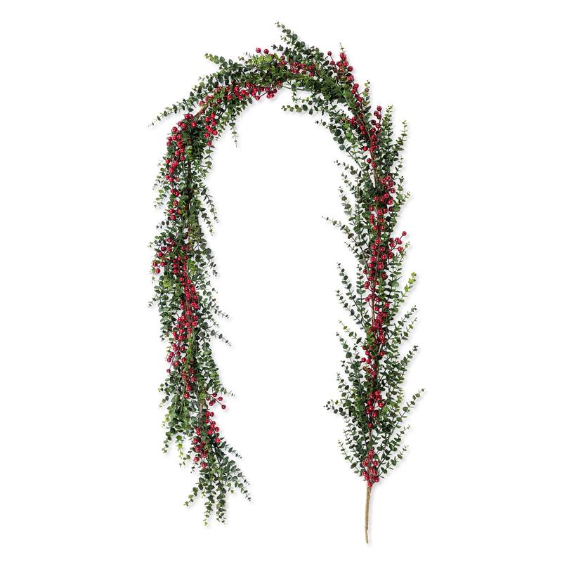 Glitzhome 9ft/6ft Christmas Greenery PE Dripping Eucalyptus Garland & 28"D Wreath with Red Berries - 9ft Garland