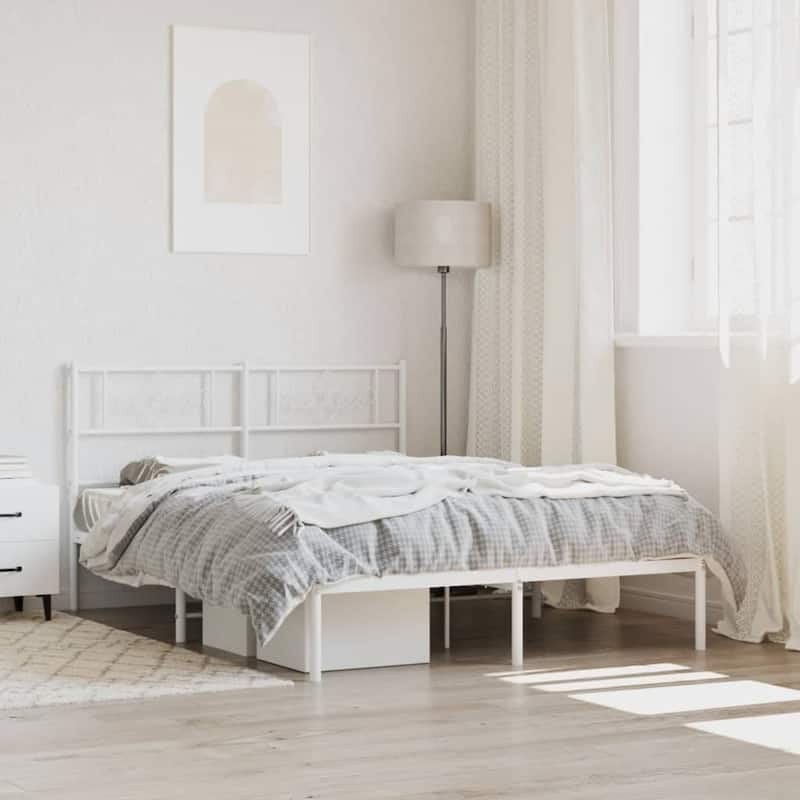 vidaXL 12 Inches White Queen Metal Bed Frame No Mattress - 81.5" x 61.4" x 35.4"