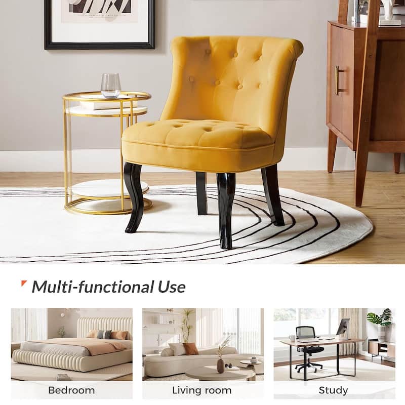 Paolino 25.1" Wide Traditional Velvet Button-tufted Back Stools with Wood Legs by HULALA HOME