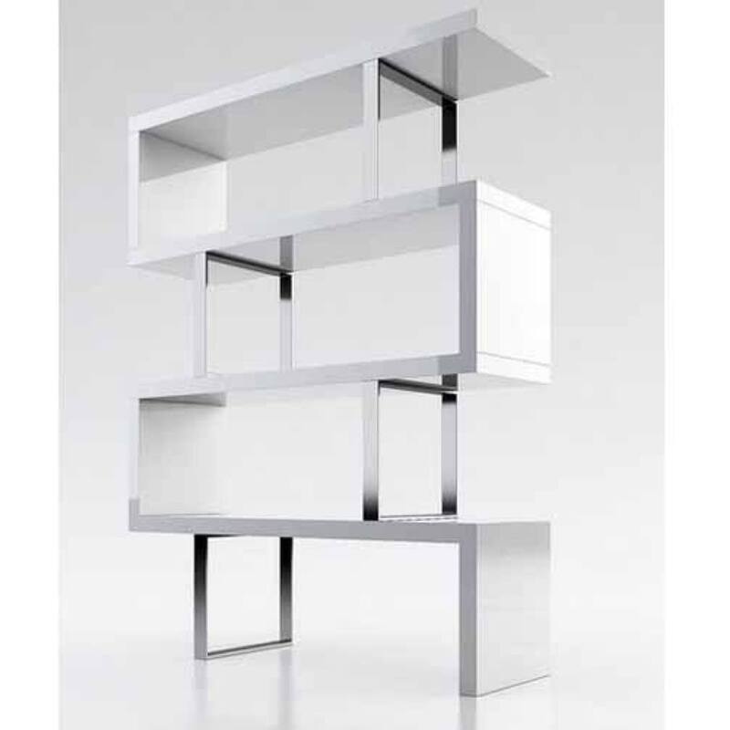 Cube Collection Oak Veneer Display Bookshelf with Metal Accents - 51''X16'' - White