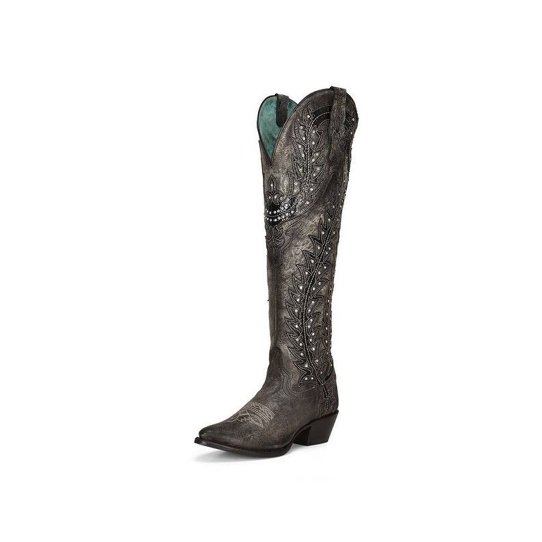 Corral Western Boots Womens Tall Top Overlay Embroidery Black C3947