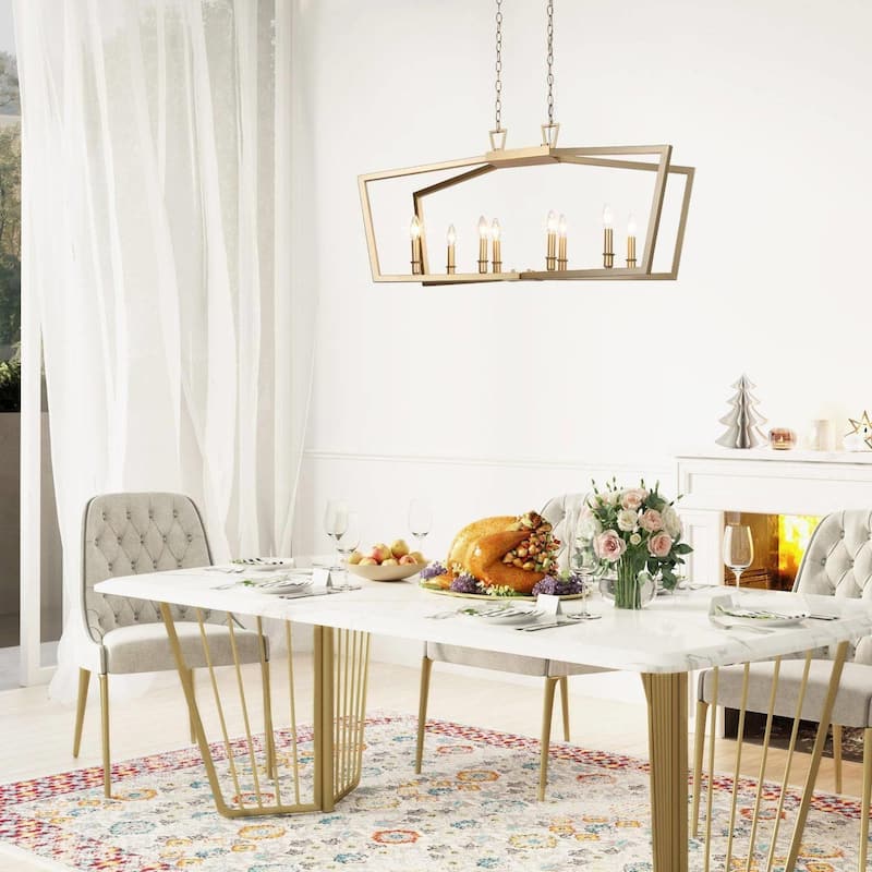 Zeci Modern Glam Gold Linear Chandelier Lantern Farmhouse Kitchen Island Lights for Dining Room - L37"xW13"xH22"