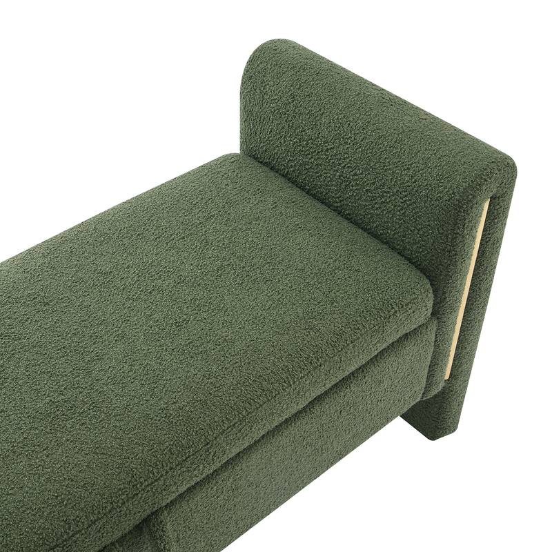 Modern Teddy Bed End Bench with Arms, Plush Upholstered Ottoman Footrest with Storage, Comfy Window Bench for Bedroom