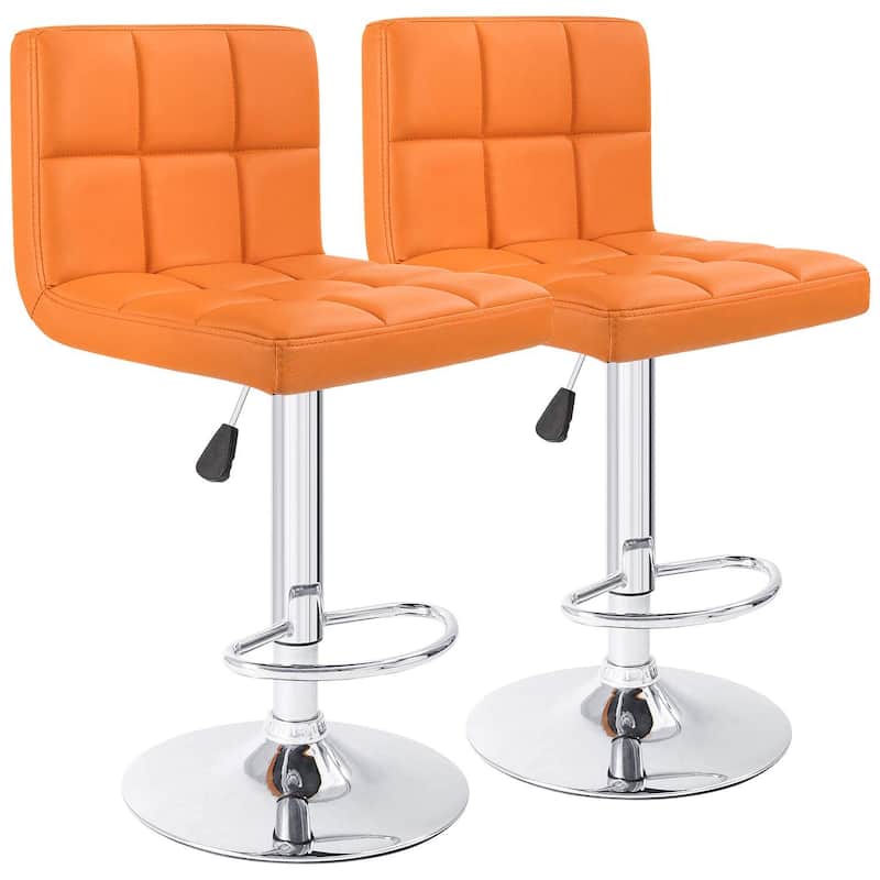 Bar Stools Adjustable Armless Swivel PU Leather Barstools Set of 2 - Orange
