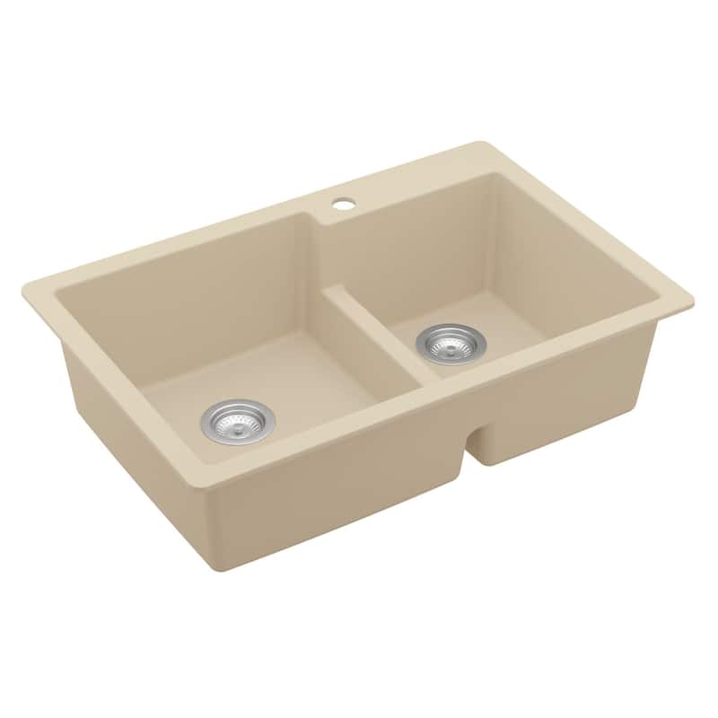 Karran 33" Top Mount Large/Small Bowl Quartz Kitchen Sink Kit - 33" x 22" x 9"