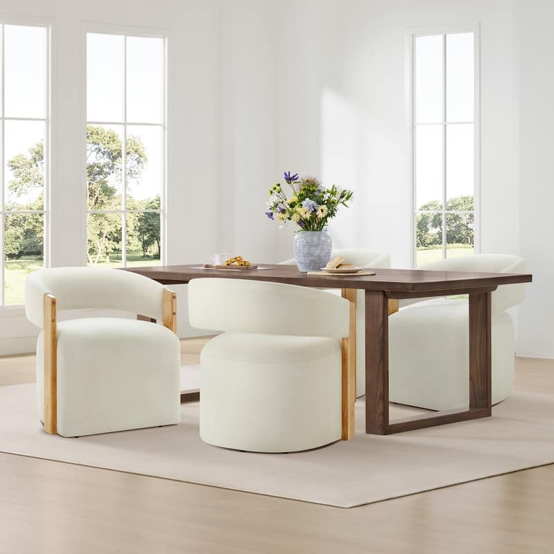 Spruce & Spring Nova Modern Upholstered Dining Chair with Casters & Wood Armrests