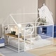 preview thumbnail 1 of 17, Full Size Metal House Bed Frame with Desk Shelves and Charging Ports, Space Saving Design White