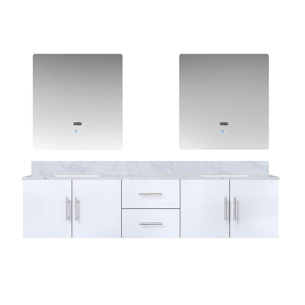 Geneva 80 in. W x 22 in. D Dark Grey Double Bath Vanity, Carrara Marble Top, and 30 in. LED Mirrors