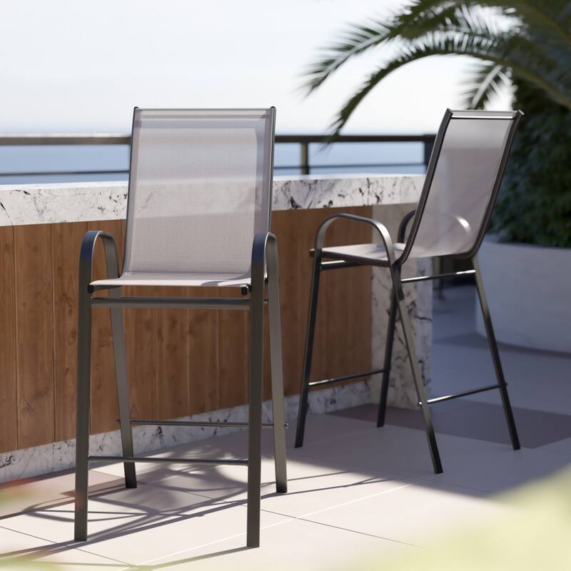 2 Pack Outdoor Barstools with Flex Comfort Material-Patio Stool