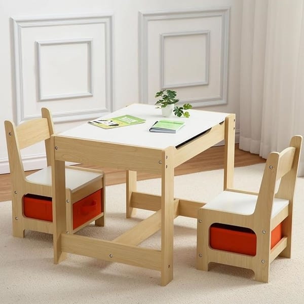 slide 2 of 6, Kids Table and Chair Set, 4 In 1 Wooden Activity Table With Storage Drawer for Toddlers Arts, Crafts, Drawing, Reading, Playroom Beige/Black