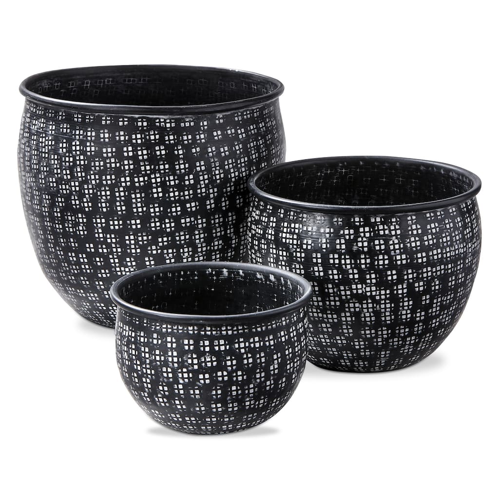 Zahara Set of 3 Black Aluminum Planters - 4.7" H x 5.9" L x 5.9" W - Easy Wipe Clean Garden Pots