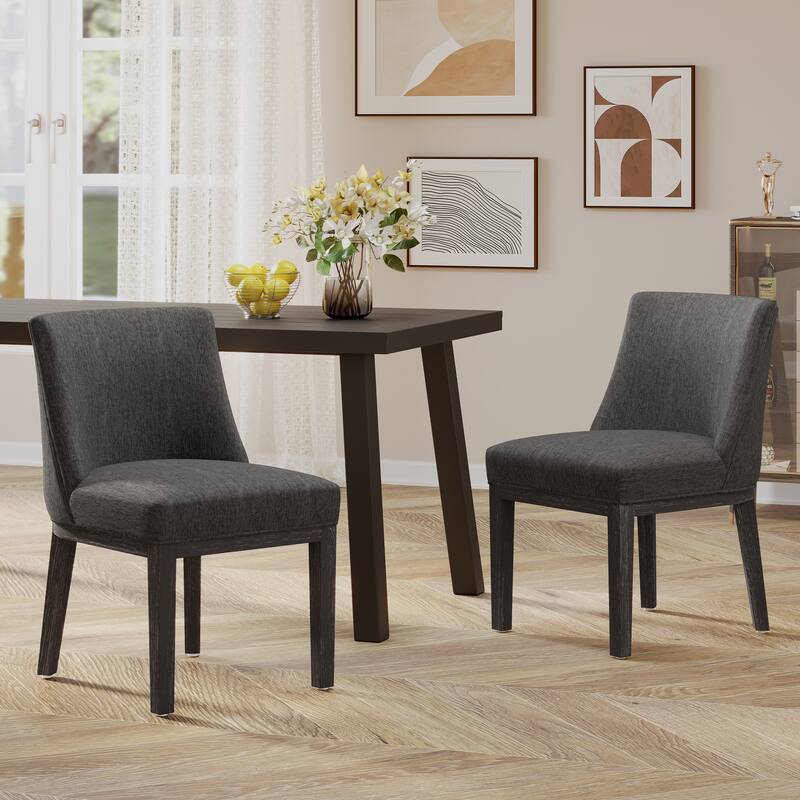 Armless Dining Chairs Set of 2 Modern Curved Back Kitchen Chairs with Wood Legs, Upholstered Dining Room Chairs Reception Chairs - Chocolate