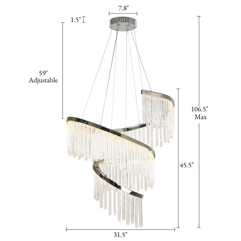 Modern LED 1-Light Luxury Water Curtain Glass Chandelier for Dining Living Room - 31.5" Dia. x 45.5" H