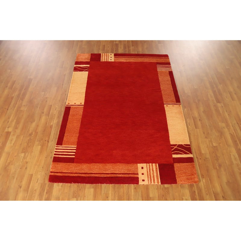 Orange Gabbeh Indian Area Rug Hand-Tufted Solid Wool Carpet - 5'3" x 7'7"