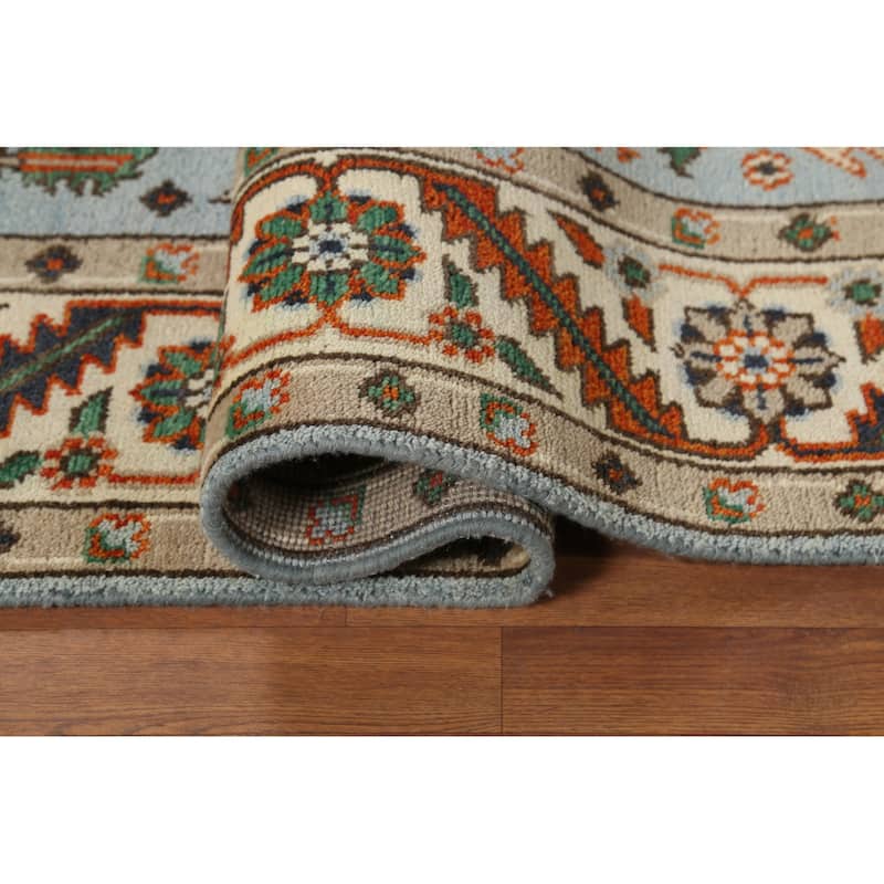 Light Blue Geometric Oushak Oriental Area Rug Hand-Knotted Wool Carpet - 7'10"x 9'10"