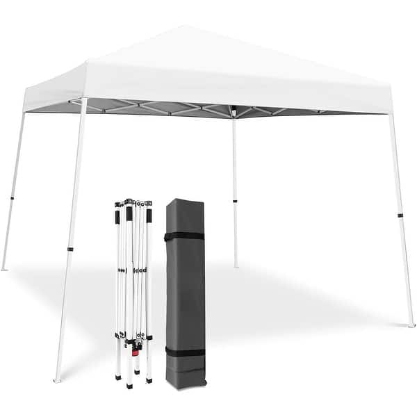 slide 2 of 8, 10x10 Pop Up Canopy Tent, Slant Leg Outdoor Shelter with UV Protection and Wheeled Bag White
